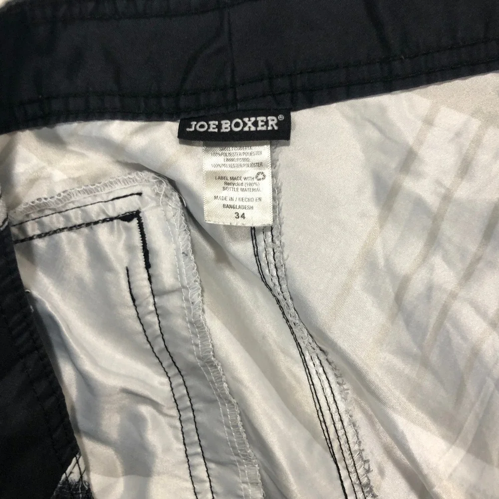 Joe Boxer‎ Swim Trunks Plaid Board Shorts Quick Dry Beach Black White 34